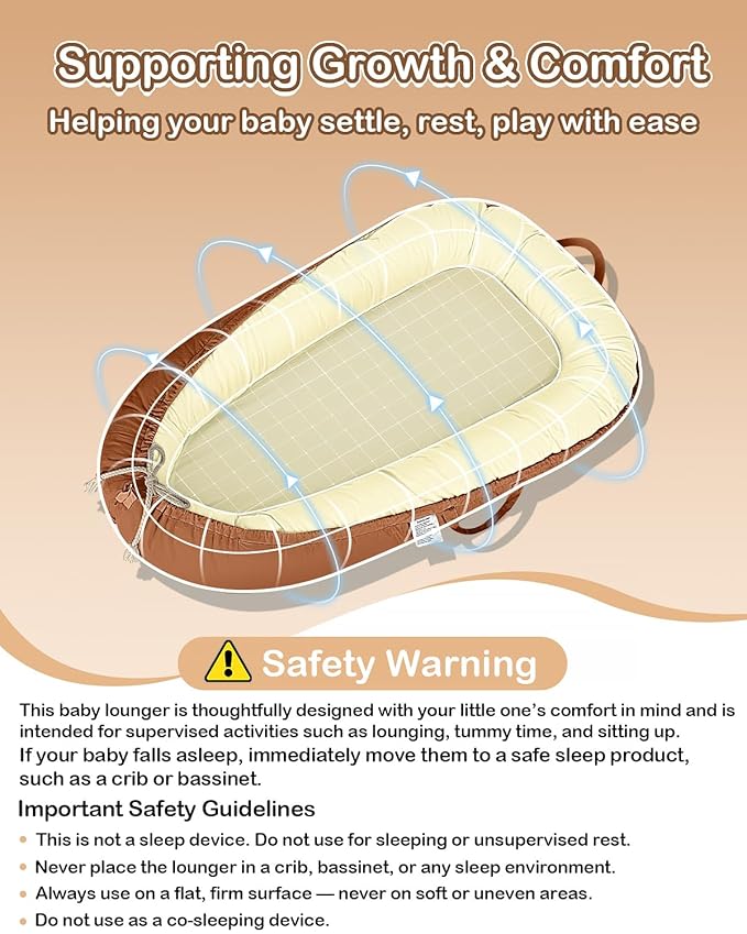 Baby Lounger - Infant Lounger for Newborn 0-24 Months, Pure Cotton Breathable Baby Nest Lounger Cover, Newborn Essentials for Baby Boys & Girls, Portable Baby Lounger for Home and Travel