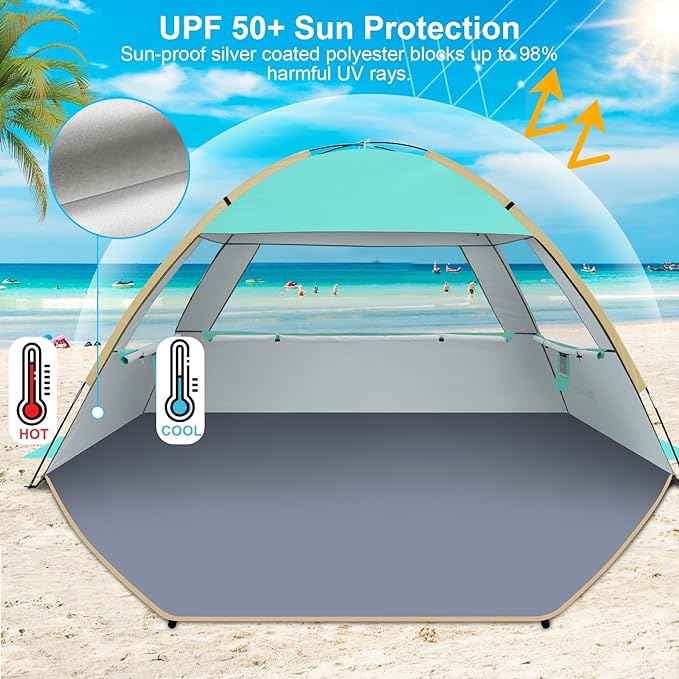 Gorich Beach Tent Sun Shelter for 3/4-5/6-7/8-10 Person with UPF 50＋ UV Protection, Lightweight & Easy Setup Beach Shade Canopy, Portable Beach Shade Tent Beach Cabana