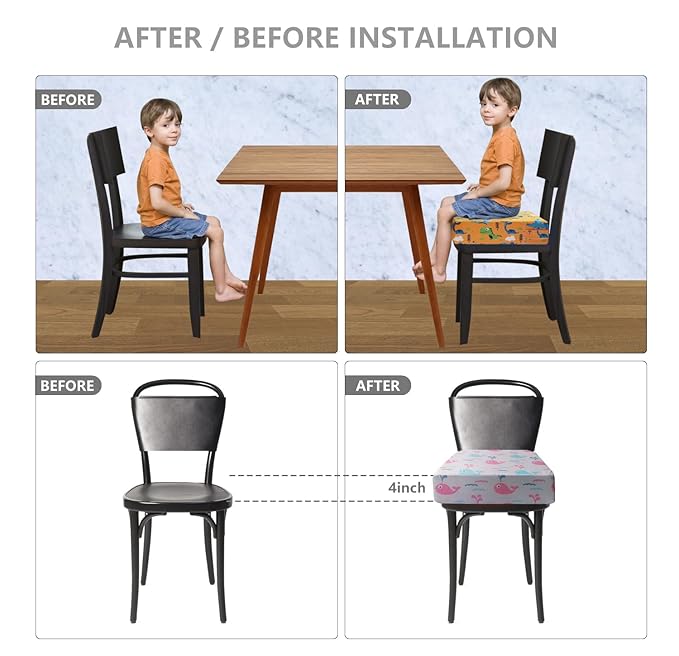 Toddler Booster Seat for Dining Table,4 Inches Washable Double Safer Straps Non-Slip Bottom Booster Seat Dining for Kids, Portable Travel High Density Sponge Detachable Increasing Cushion for Child.