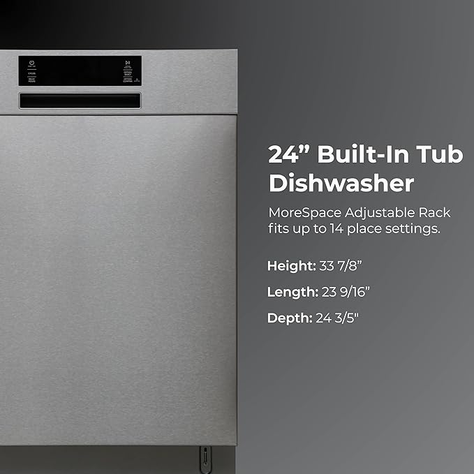 Kenmore 24" Built-in Stainless Steel Tub Dishwasher SmartWash, Smart Dry, and MoreSpace Adjustable Rack, Energy Star Certified, Fingerprint Resistant