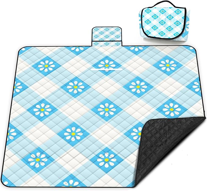 Extra Large Picnic Blanket Waterproof,80"x 80"Foldable Machine Washable Beach Blankets,Outdoor Blanket for 6-8 Adults,Picnic Mat Suitable for Indoor Crawling,Park Beach,Camping,Hiking,Travel( Blue)