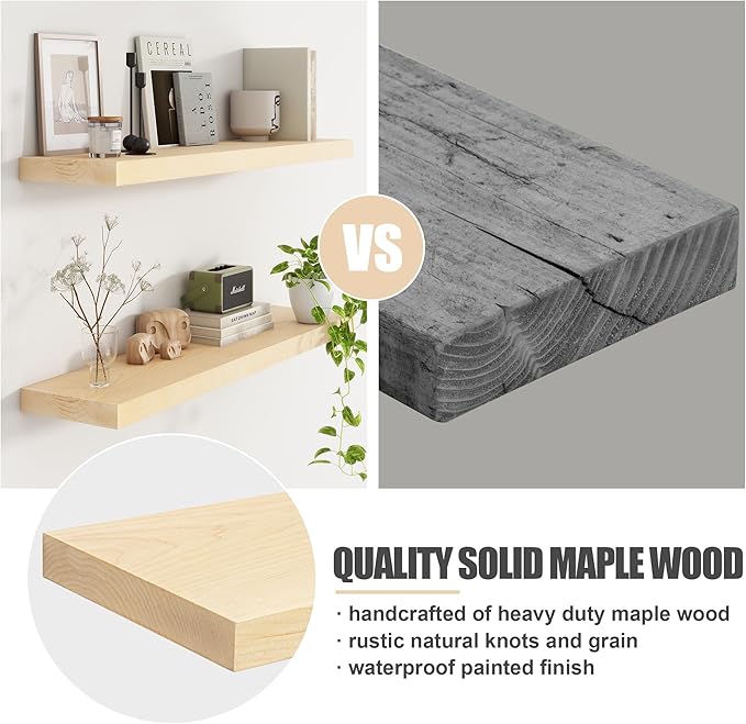 Floating Shelves for Wall, USA-Sourced Maple Wood 36 Inch Long Wall Shelves Set of 2, Natural Wooden Mounted Picture Ledge Shelf, Nursery Book Storage Shelf Kids Bookshelf, Display Shelf