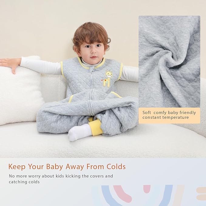 Baby Toddler Sleep Sack with Feet 2.5 TOG Winter, Wearable Blanket with Legs, Toddler Sleeping Sack Long Sleeve (Giraffe, 3T-5T)