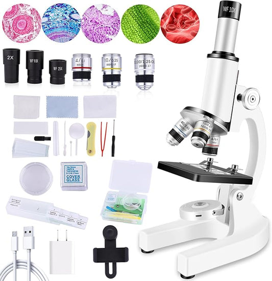 Microscope for Kids 40X-2000X Magnification, Microscope for Kids 8-12 Years with LED Fill Light, Cell Phone Holder, Great for School Labs and Homeschooling