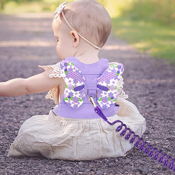 Accmor Toddler Harness Leash + Anti Lost Wrist Link, Kids Butterfly Harnesses With Children Leashes, Cute Baby Leash Walking Assistant Wristband Strap Tether for Girls Outdoor (Purple)