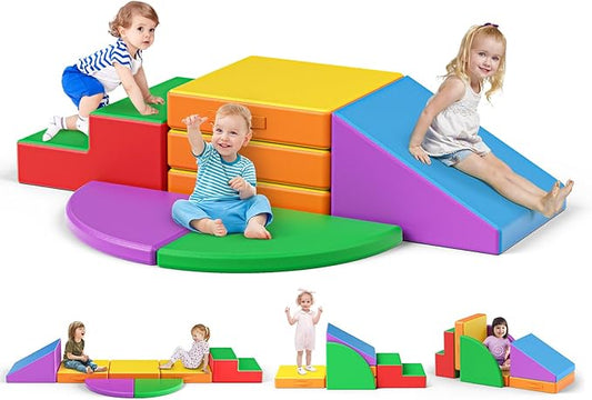 Lischwert Foam Climbing Blocks for Toddlers 1-3, 5pcs Foldable Soft Play Set with Crawling Exploration Toys - Indoor Infant Safe Blocks for Baby Gym & Toddler Playground