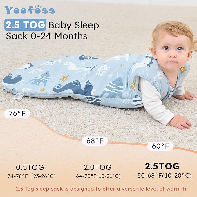 Yoofoss Baby Sleep Sack 0-6 Months, TOG 2.5 Baby Wearable Blanket with 2-Way Zipper, 100% Organic Cotton Fabric Winter Newborn Sleeping Sack, Warm Soft Comfy