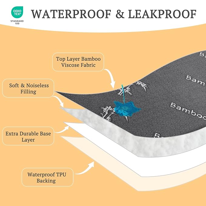 BEDLORE Waterproof Crib Mattress Protector 2 Pack, Ultra Soft Bamboo Viscose Crib Mattress Pad Cover, Noiseless Toddler Mattress Protector for Standard Baby Mattress Size 52''x28'', Dark Gray