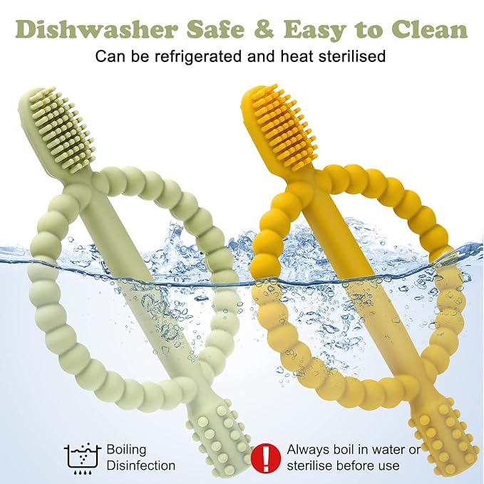 Baby Teething Toys with Easy-Hold Handle, Silicone Infant Toothbrush, Textured On Both Sides Helps Massage, Soothe Sore Gums, Teething Toys for Babies 0-6 Months, 6-12 Months