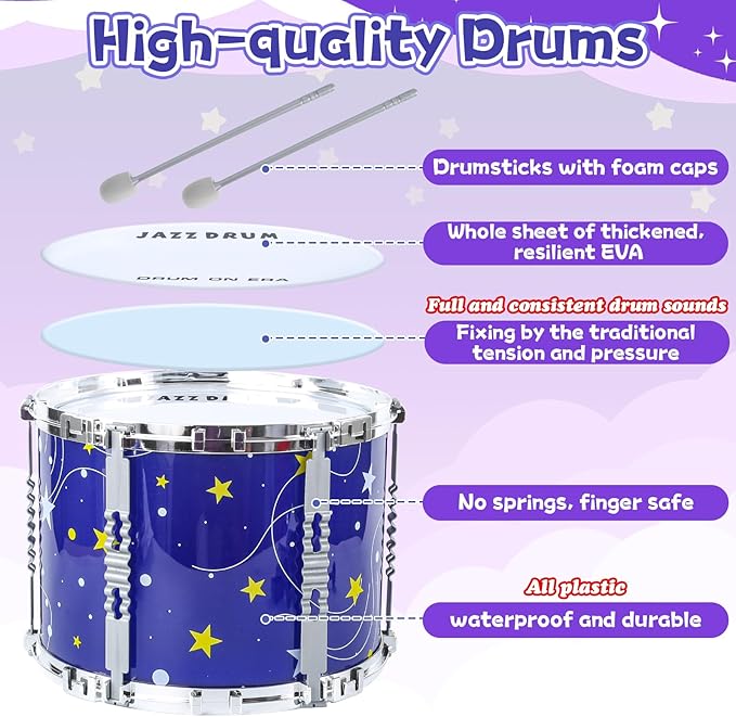 Upgraded Kids Drum Set for Toddlers 1-3, Kids Jazz Drum Ages 3-5, Star Light up Musical Instrument Toys for Boys Girls 2-5 4-6 5-7 ( All Plastic)