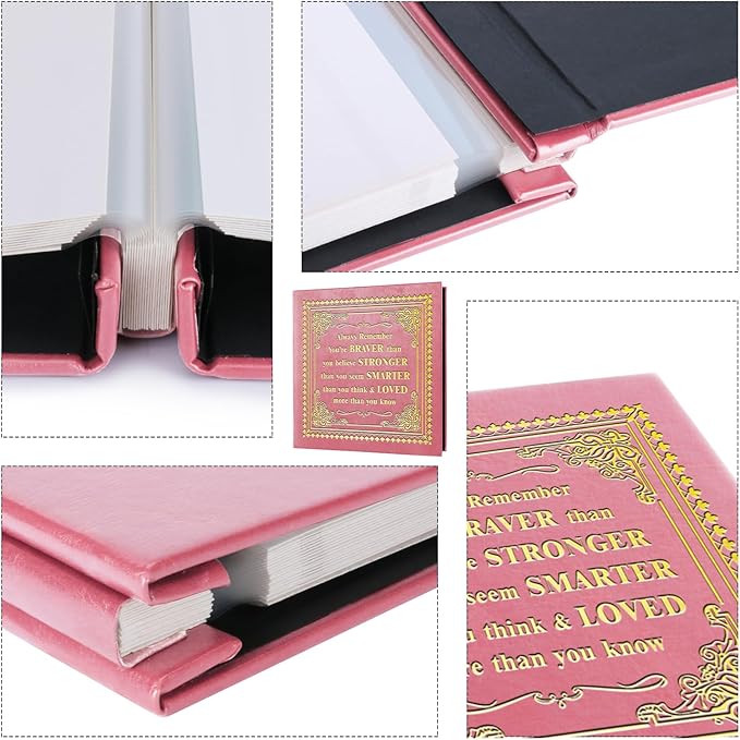 Inspirational Leather Photo Album,Magnetic Self-Stick Page Photo Album,Family Album,Hand Made DIY Albums Holds 3x5, 4x6, 5x7, 6x8 Photos (pink-always remember)