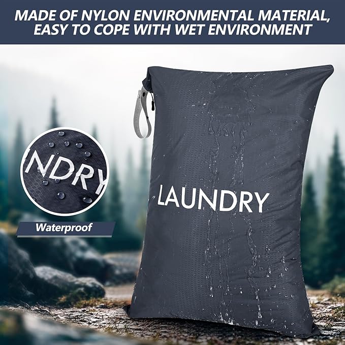 MissBoy Laundry Bag, Nylon Dirty Clothes Storage Bag, Splash-proof Travel Camping Laundry Bags with Zip, Lightweight Foldable Swimming Dry Wet Bag