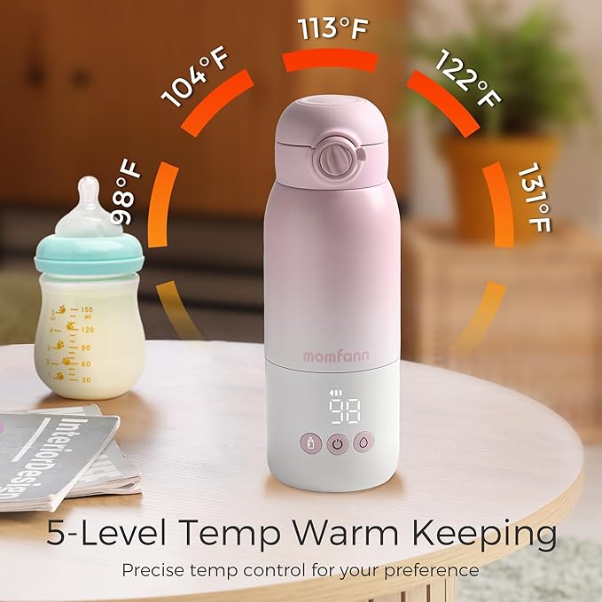 Portable Bottle Warmer for Travel, Dual Heating Modes for Breastmilk & Water, Portable Bottle Milk Warmer with Fast Heating & Long Battery Life, 10 Ounces Large Capacity (Pink)