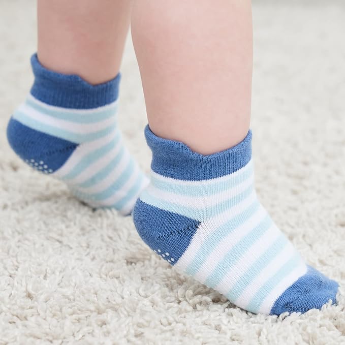 Zaples Baby Non Slip Grip Ankle Socks with Non Skid Soles for Infants Toddlers Kids Boys Girls