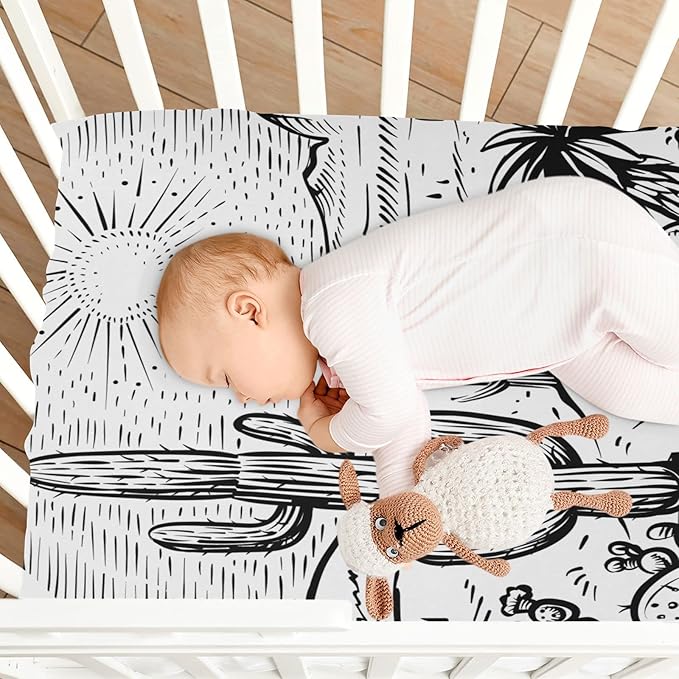 Western Desert Landscape Crib Sheets for Boys and Girls, Fitted Baby Crib Sheets Soft and Breathable Mini Crib Sheets 52 X 28 X 9 Inches