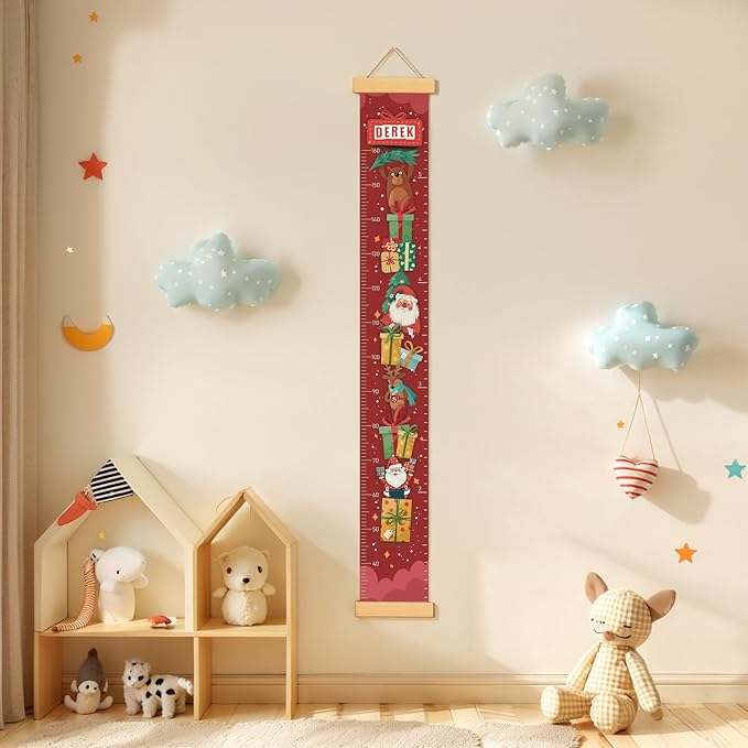 Personalized Name Growth Chart Wall Decor for Kids – Canvas Removable Height Chart Measuring Ruler 59" x 7.9" （Santa Claus Gifts）