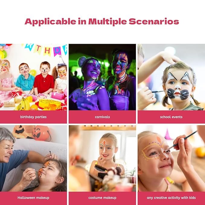 Professional Face Painting Kit for Kids Adults-12*10g Non Toxic Water Activated Face Paint Kit With Brushes,Stencils，Gem Stickers;Halloween,Carnival;Water Based Facepaint Makeup Kit for Kids Party