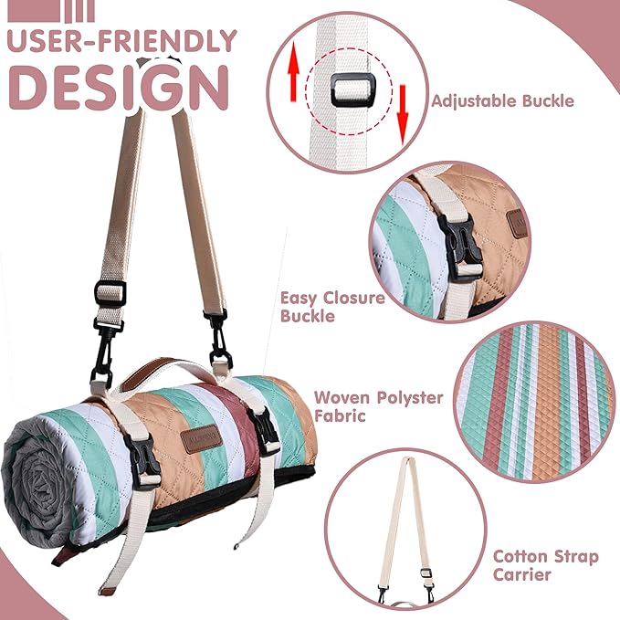 Waterproof Picnic Blanket 80" x 80" in Portable with Carry Strap for Beach Mat or Family Outdoor Camping Party, Park Blanket for Grass Park, Hiking, Travel, Concerts (Orange&Brown, 80" x 80")