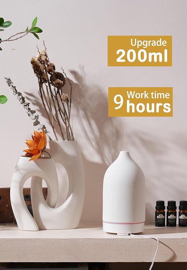 VIVITEST Stone Diffuser,200ML Essential Oil Diffuser, Ultrasonic Aromatherapy Diffusers for Home (White)