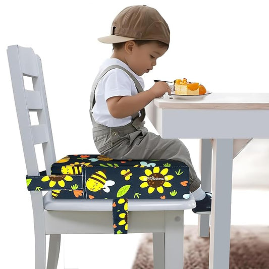 Toddler Booster Seat for Dining Table, Portable Booster Seat for Kitchen Chair, 4 Inch High-Density Foam Cushion with Adjustable Safety Straps and Non-Slip Bottom, Perfect for Kids Travel and Daily