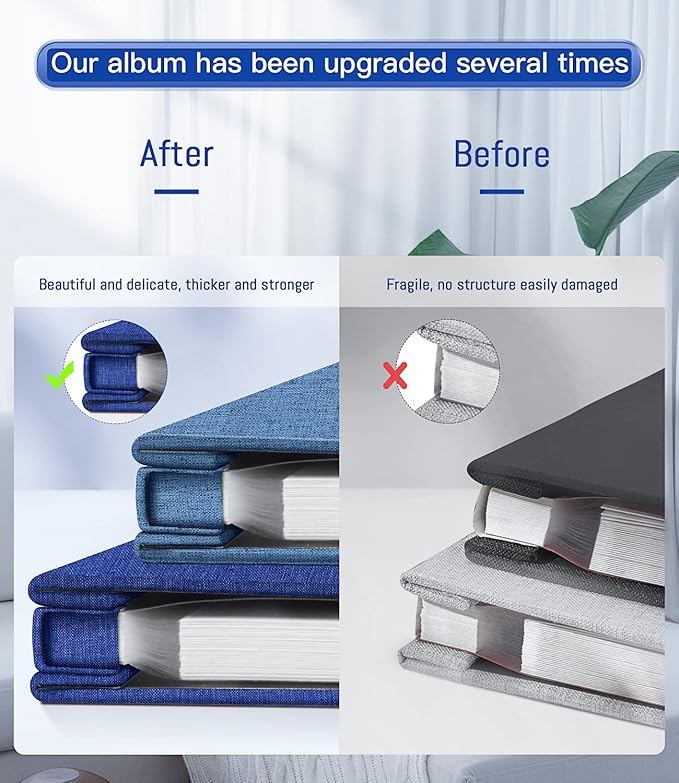 popotop Photo Album Self Adhesive with Picture Display Window,40 Pages DIY Scrapbooking Supplies Kit for 4x6 10x12 Picture,Linen Cover Memory Book for Baby Wedding, with Scraper and Metallic Pen