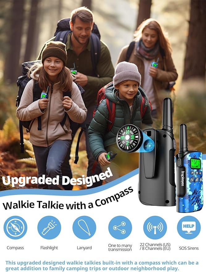Walkie Talkies for Kids Rechargeable,Toys for Boys and Girls Ages 3-12, 3 Pack Long Range 2-Way Radios, Birthday Gifts,Christmas Stockings, Outdoor Play, Family Games, Hiking Camping Gear