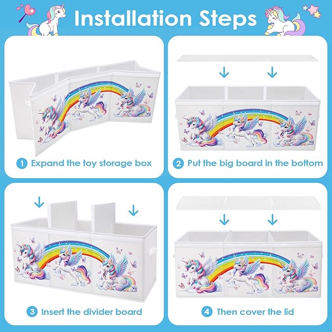 Large Toy Box Chest Organizer with Flip Lid for Kids, Collapsible Oxford Toy Storage Box with Handles for Boys Girls, Sturdy Waterproof Storage Organizer for Bedroom Playroom Nursery, 37.7×12.5×15.7''