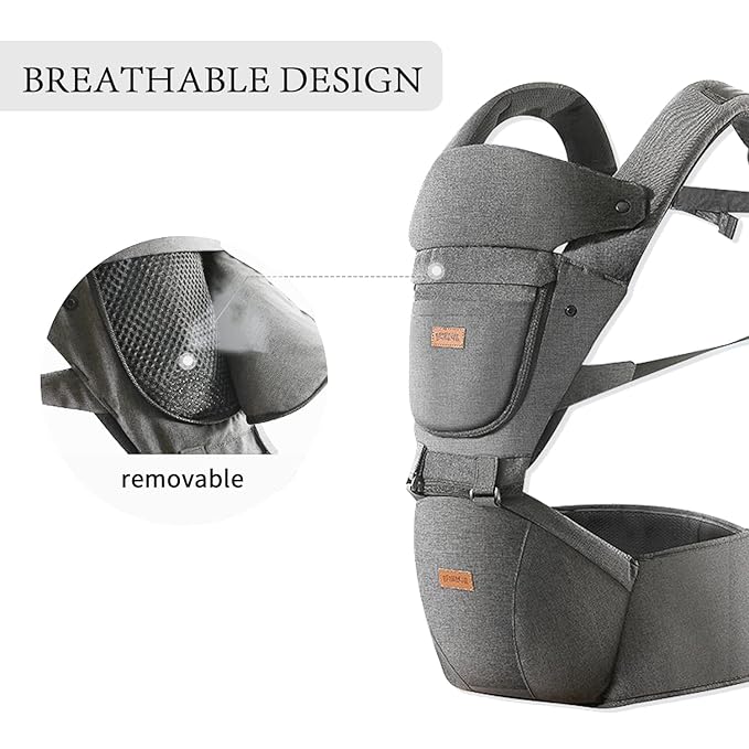 Baby Carrier with Hip Seat, Baby Carrier Newborn to Toddler, 6-in-1 Ways to Carry, All Seasons, Adjustable Baby Holder Carrier for Breastfeeding(Grey)