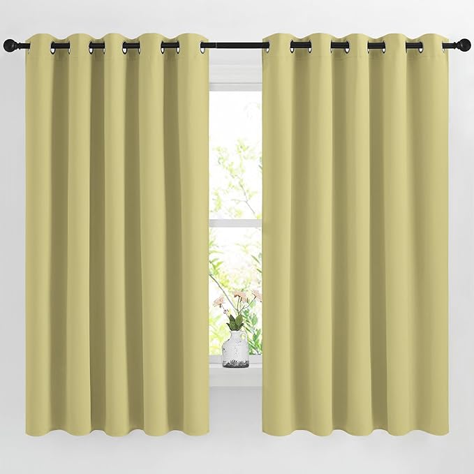 NICETOWN Room Darkening Curtains 66 inches Long, Grommet Window Treatment Energy Saving Thermal Drapes Room Darkening for Living Room/Bedroom, 2 Panels, W66 x L66, Paler Yellow