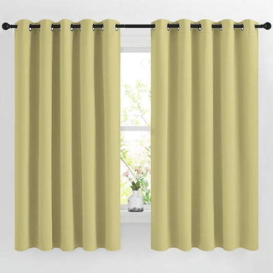 NICETOWN Room Darkening Curtains 66 inches Long, Grommet Window Treatment Energy Saving Thermal Drapes Room Darkening for Living Room/Bedroom, 2 Panels, W66 x L66, Paler Yellow