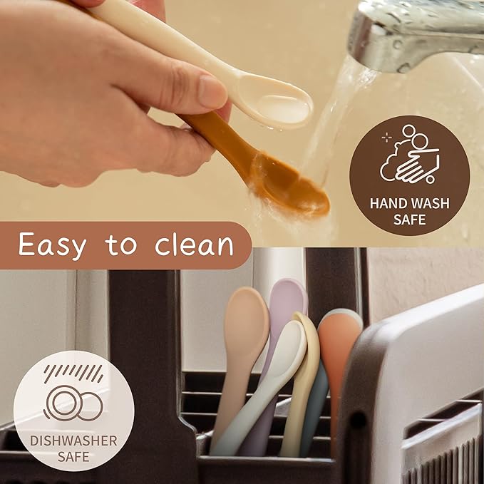 Moonkie Silicone Baby Spoons Set of 4, Two Sizes Feeding Spoon for First Stage 4+ Months, Baby Utensils with Case, Toddler Led Weaning Spoons, Bendable, Chewproof & Boil-proof