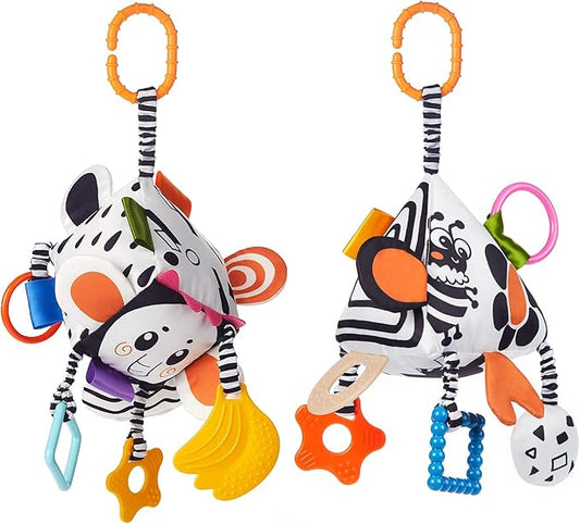 TUMAMA High Contrast Baby Toys, Black and White Infant Toys 0-3 Months for Newborn, Soft Sensory Rattles Toys with Teether for Toddlers