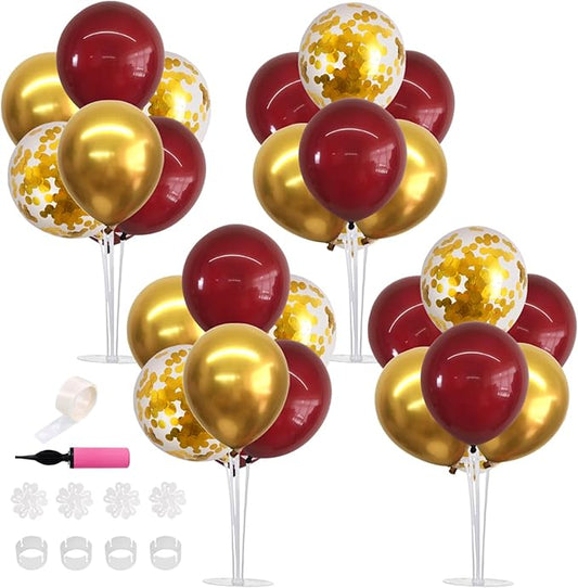 TONIFUL 4 Set Burgundy Red Gold Balloon Centerpieces for Table,Balloon Stand Kit for Graduation Decorations 2025,Christmas Party Decoration,New Year's Eve,Anniversary,Thanksgiving,Birthday Decorations
