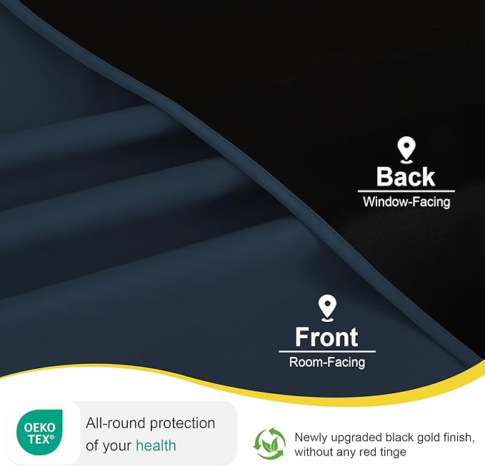 NICETOWN Living Room Curtains 63 Inches Length, 100% Blackout Drapes Thermal Insulated with Grommet for Bedroom Office Privacy Darkening Curtain, 2 Panels, 42 x 63 Inch, Navy