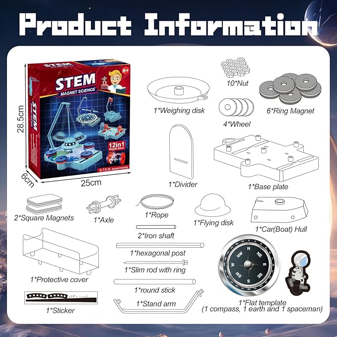 Magnetic Science Kit,Anti Gravity Magnetic Levitation Kit,12 in 1 Magnetic Science Magnetic Toys for Kids Ages 8-12 Magnets for Science Magnetic Physics Toys Educational Gift for Kids