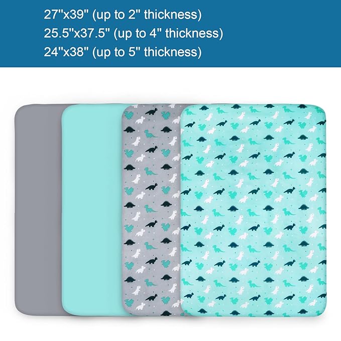 Graco Pack n Play Sheets - 4 Pack Mini Crib Sheets, Ultra Soft Mattress Compatible, Dinosaurs