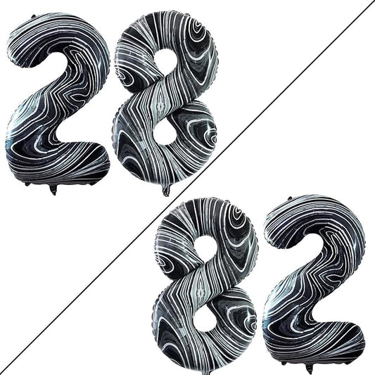 GOER Number 28 Balloons for 28th Birthday Party Decorations,42 Inch Jumbo Foil Helium 82 Balloons for 82nd Birthday Party Decoration (Marble Black)