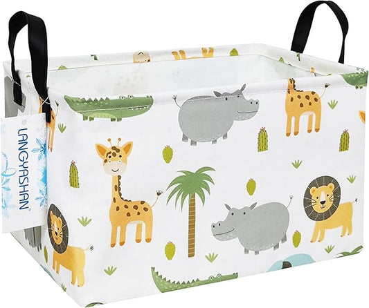 LANGYASHAN Rectangular Storage Bin Collapse Canvas Fabric Cartoon Storage Basket with Handles for Organizing Home Kitchen Boys and Girls Toys Office Closet Shelf Baskets (Rec animal)