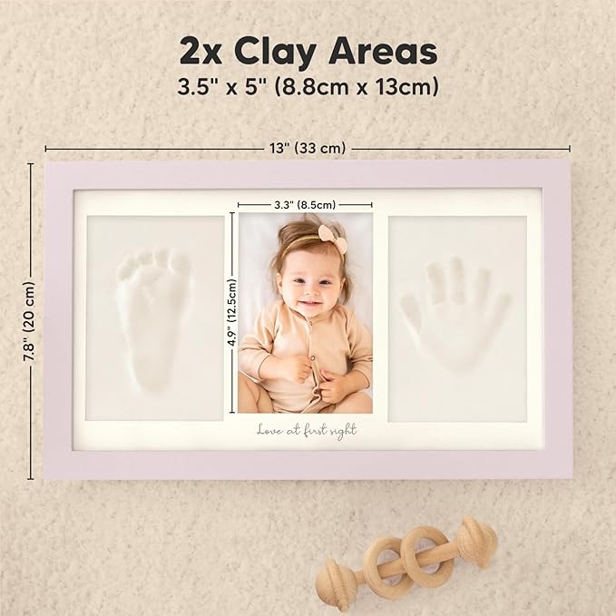 Baby Hand and Footprint Kit - Clay Handprint Keepsake Frame, Newborn Nursery Picture Frame, Personalized New Mom Gifts for Baby Shower & Registry (Soft Lilac)