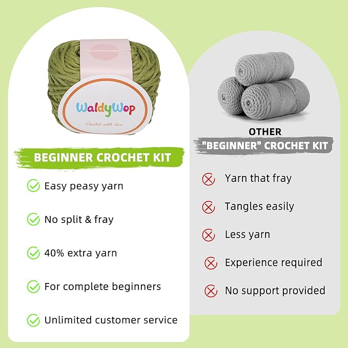 WaldyWop Crochet Kit for Beginners - 8 Flower Bookmarks Knitting Kit w/Step-by-Step Video Tutorials & Soft Yarn, Hook - Wobbles DIY Art Craft Kit for Adults Kids, Birthday Gifts for Women Girls Teen