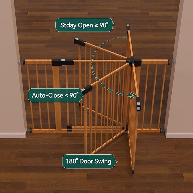 BABELIO 29-48" Metal Baby Gate with Brown Wood Pattern, Auto Close Dog Gate for The House, Stairs and Doorways, Pressure Mounted Pet Gate with Door, Safety Gate for Child and Pets