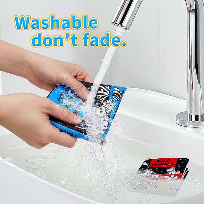 OKOOKO Soft Baby Books Black and White High Contrast 12PCS Soft Cloth Books Bath Books Crinkle Washable Non-Toxic Early Education Preschool Learning Toy for Newborns Babies Infants Toddlers Kids