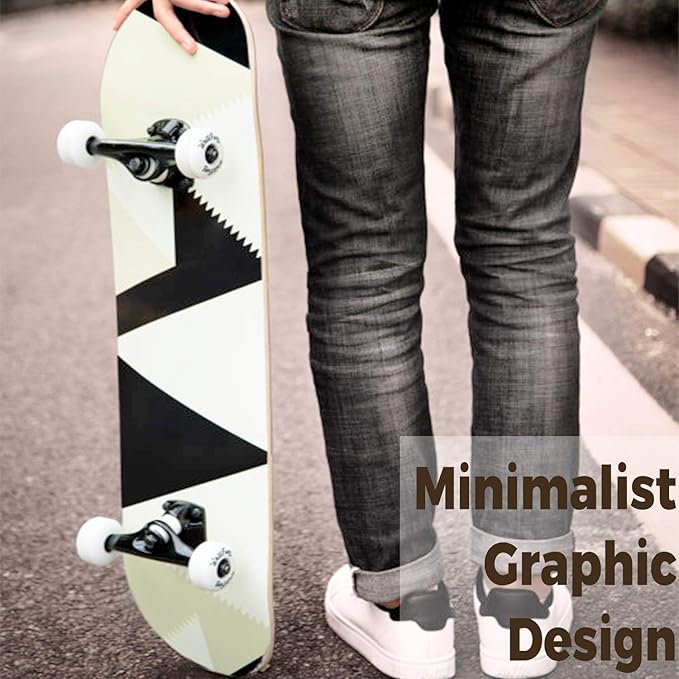 WhiteFang Skateboards for Beginners, Complete Skateboard 31 x 7.88, 7 Layer Canadian Maple Double Kick Concave Standard and Tricks Skateboards for Kids and Beginners
