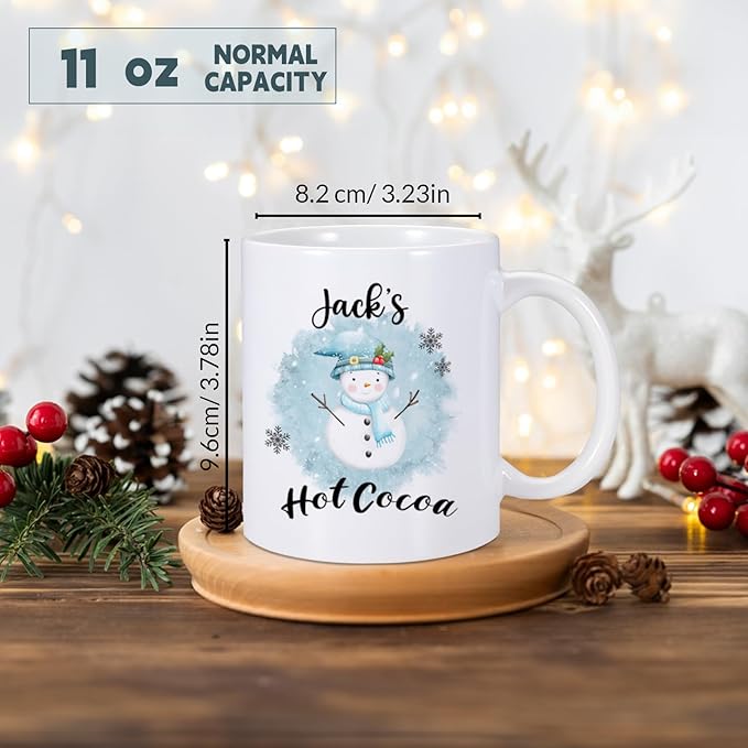 Custom Hot Cocoa Mugs Personalized Christmas Coffee Mugs with Name Customized Hot Chocolate Mug for Kids 11 oz Winter Holiday Cups Xmas Snowman Reindeer Mug Christmas Gifts for Family Boys Girls
