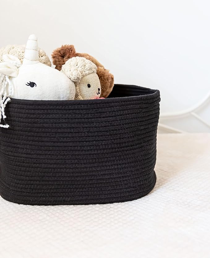OrganiHaus Black Basket for Storage| Cotton Rope Basket | Woven Baskets for Storage | Towel Baskets for Bathroom | Decorative Rectangular Storage Baskets for Closet | Woven Book Baskets for Organizing