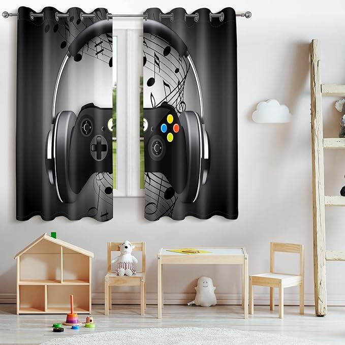 Jekeno Game Controller Blackout Curtains for Kids Boys Teens Bedroom Colorful Video Game Gamer Gaming Gamepad Decor for Home Living Room Grommet Window Drapes 2 Panel Set, 52"x84"