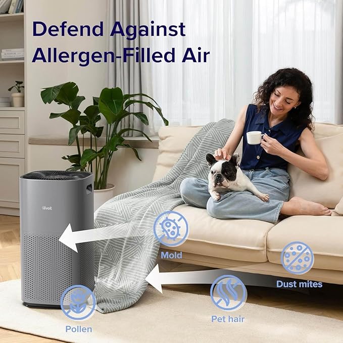 LEVOIT Air Purifiers for Home, Large Rooms Up to 2933 Ft² With HEPA Sleep Mode, AHAM VERIFIDE, Smart WIFI, PM2.5 Monitor, 3-in-1 Filter For Smoke, Pet Allergies, Dust, Alexa Control, Core 600S-P, Gray