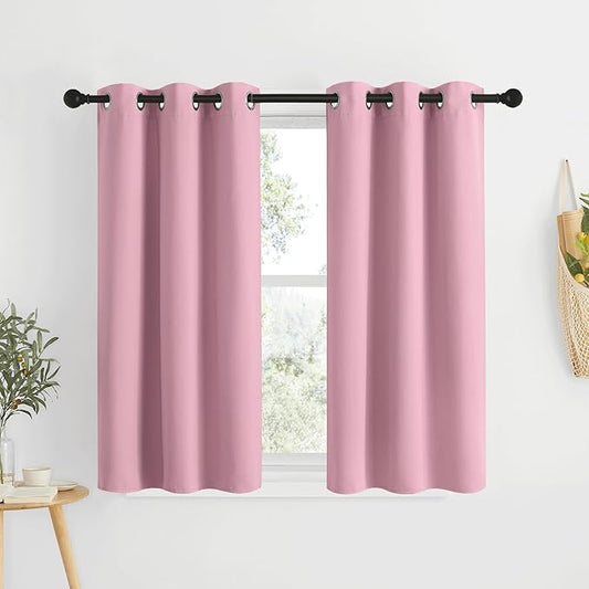 NICETOWN Blackout Kitchen Curtains for 50 inches Long - Grommet Thermal Insulated Window Treatments Light Blocking Drapes for Bedroom/Girl Room, Crystal Pink, W34 x L50, 2 Panels