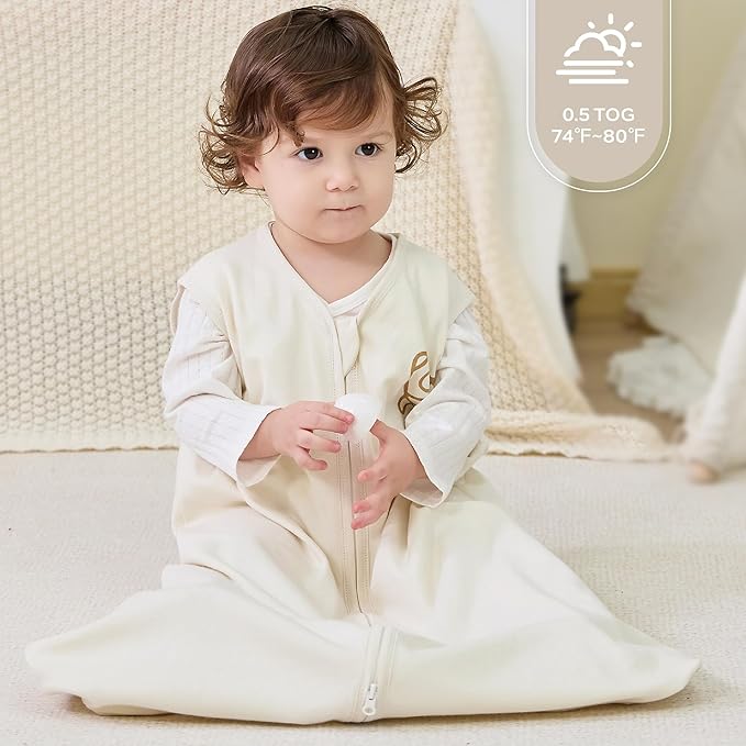 JELLYMONI Baby Sleep Sack 0-6 Months Wearable Blanket for Baby, 100% Cotton 2 Pack Infant Toddler Sleeping Sack Lightweight Soft 2-Way Zipper Sleepsack