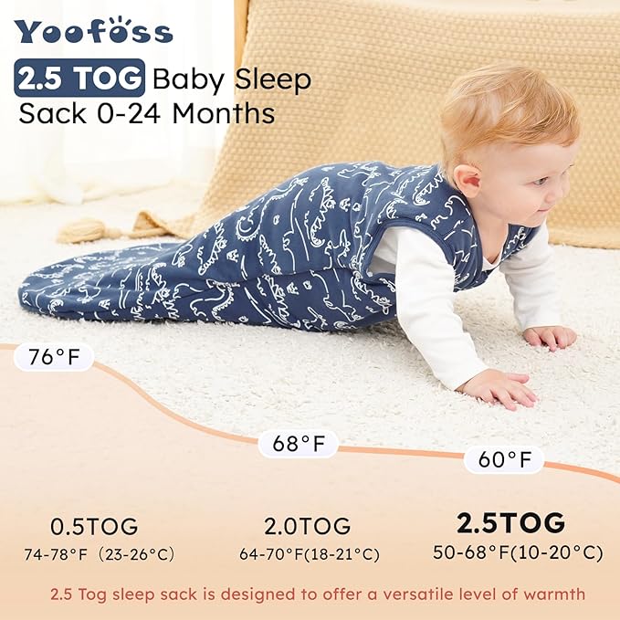 Yoofoss Baby Sleep Sack 12-18 Months, TOG 2.5 Baby Wearable Blanket with 2-Way Zipper, 100% Organic Cotton Fabric Winter Newborn Sleeping Sack, Warm Soft Comfy